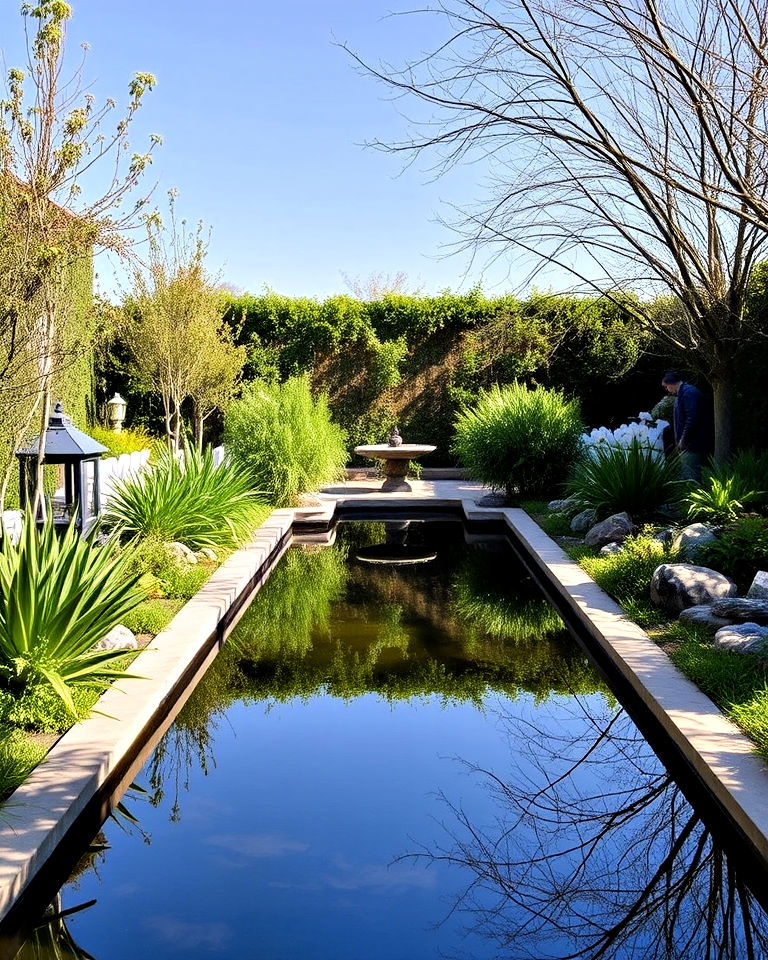 reflective pond or water feature