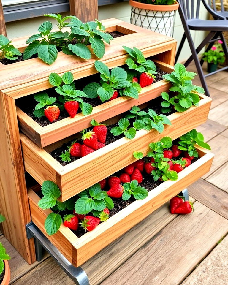 repurposed drawer strawberry planter