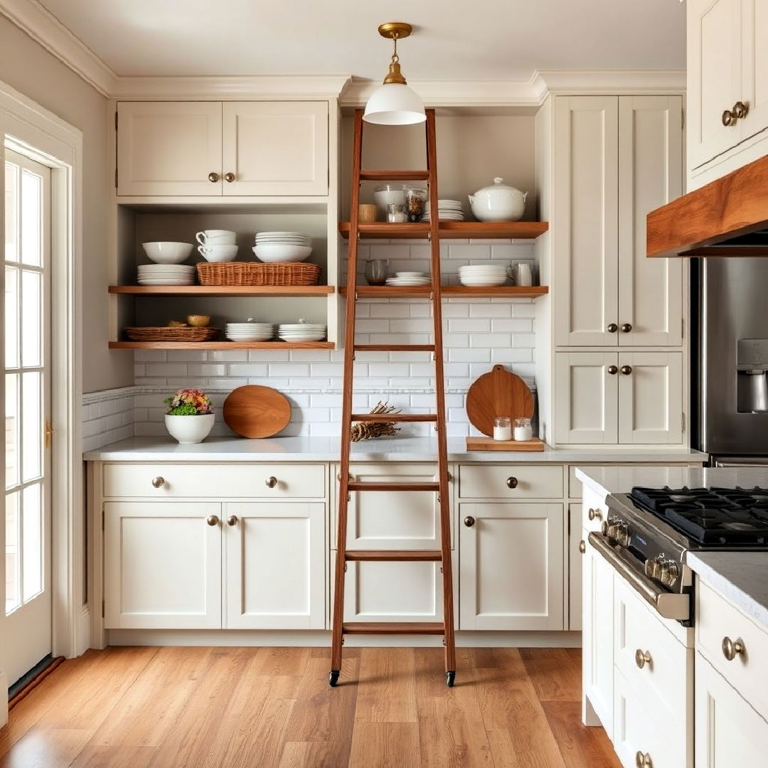 rolling ladder for farmhouse kitchen