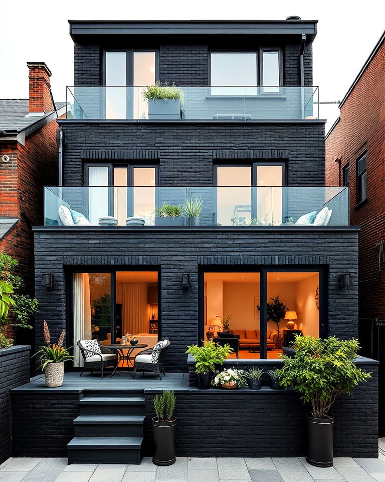 rooftop terrace integration black brick exterior house