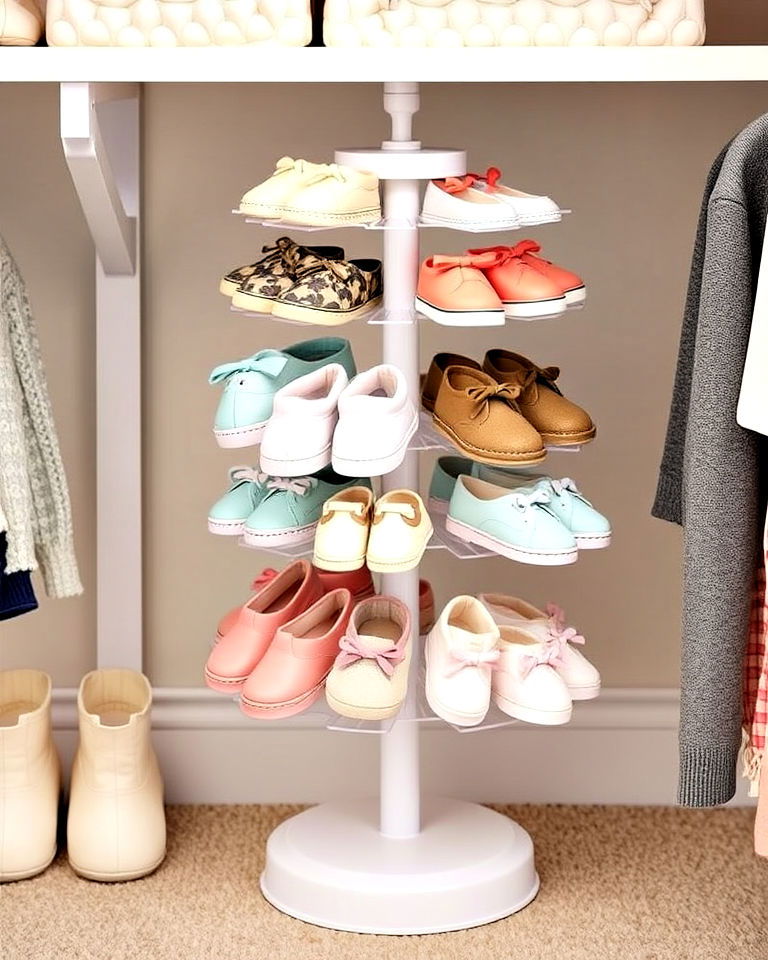 rotating shoe rack for baby’s tiny footwear