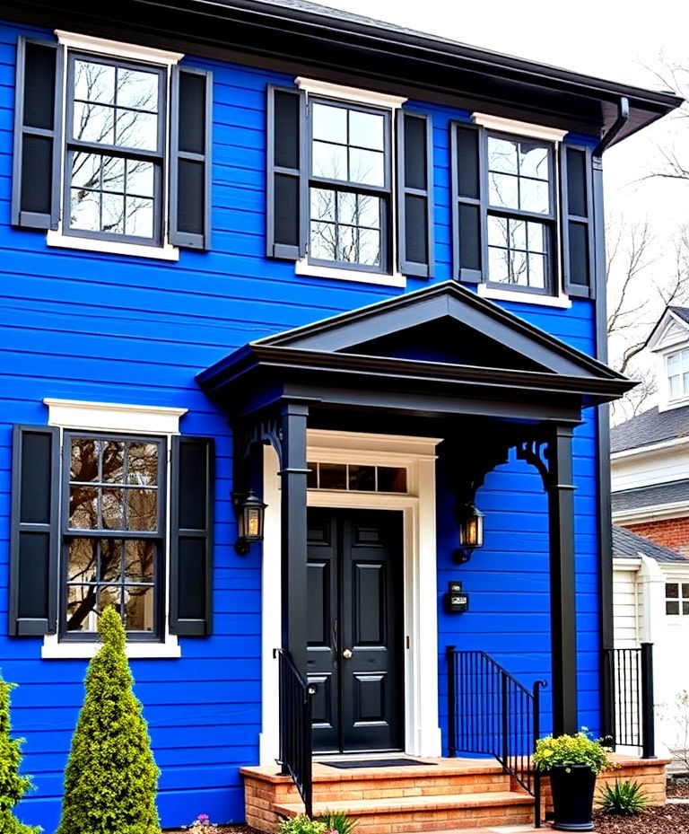 royal blue house with black accents