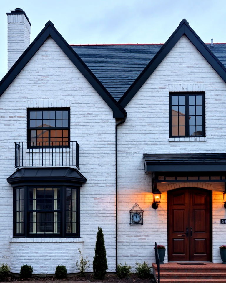 rustic and modern whitewashed brick with black roof
