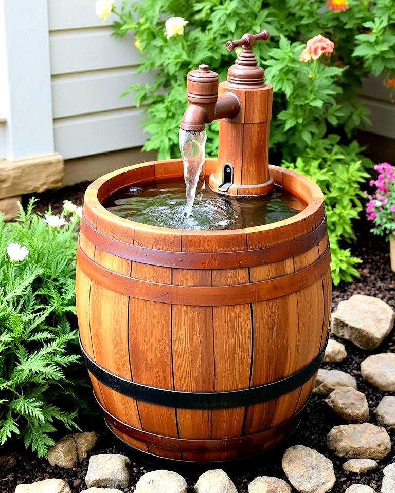 rustic barrel fountain