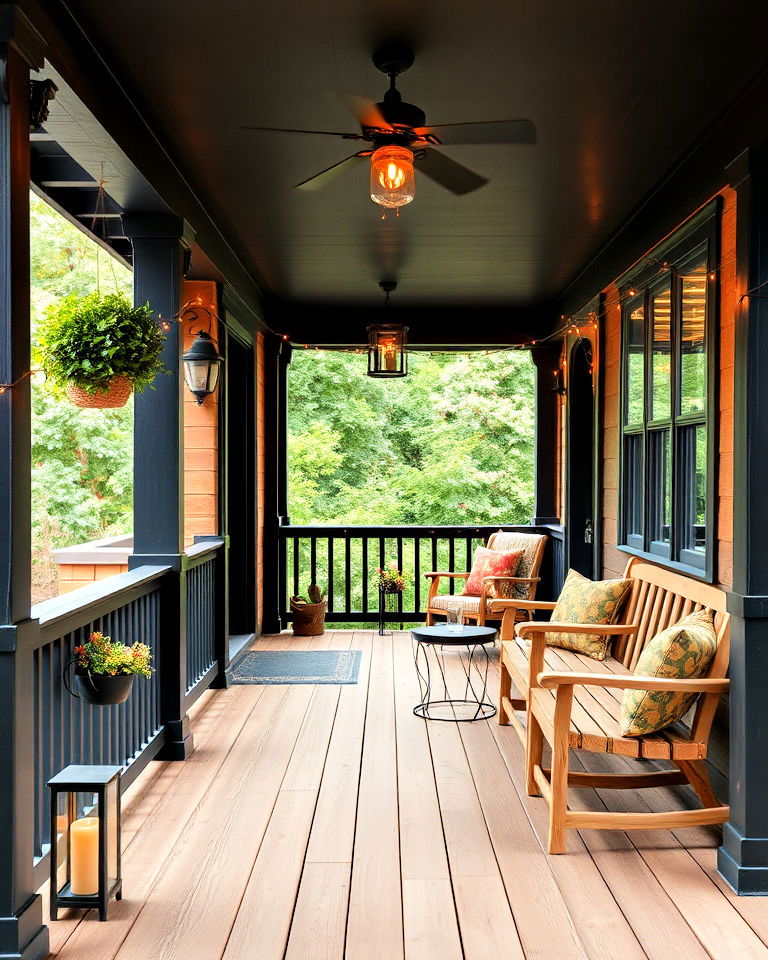 rustic black porch with wooden accents
