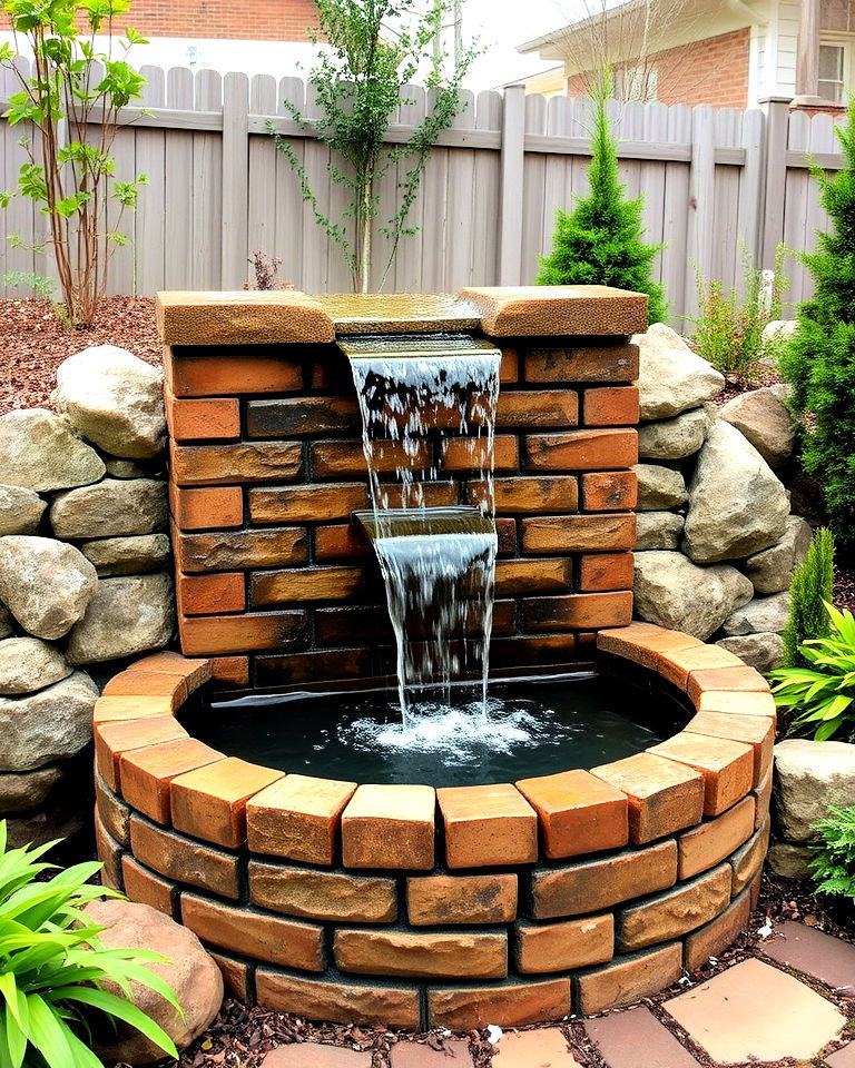 rustic brick waterfall fountain for backyard