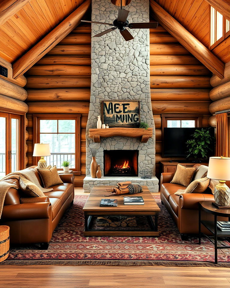 rustic cabin living room design