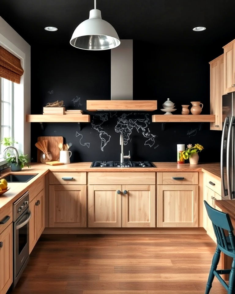 rustic chalkboard paint backsplash