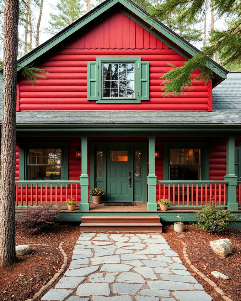 rustic charm red and green exterior home