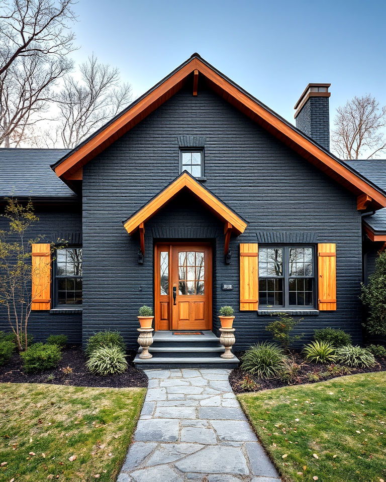rustic charm with black brick exterior house