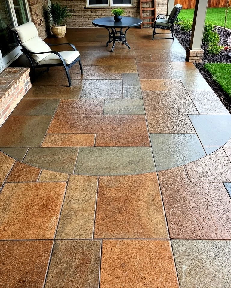 rustic concrete patio floor with textured stamping