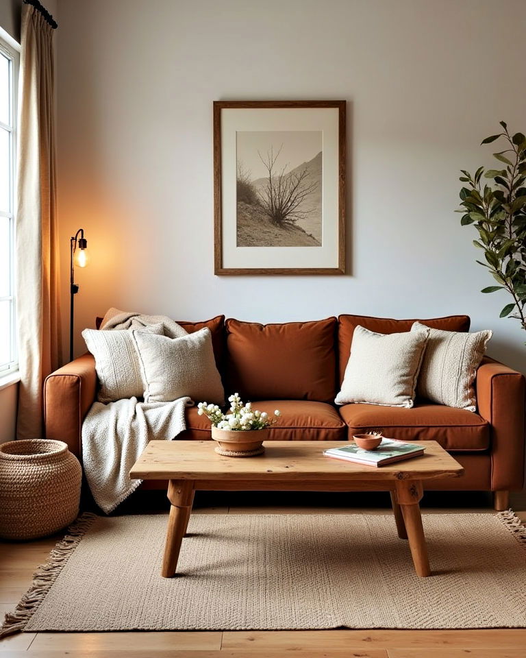 rustic dark brown couch living room