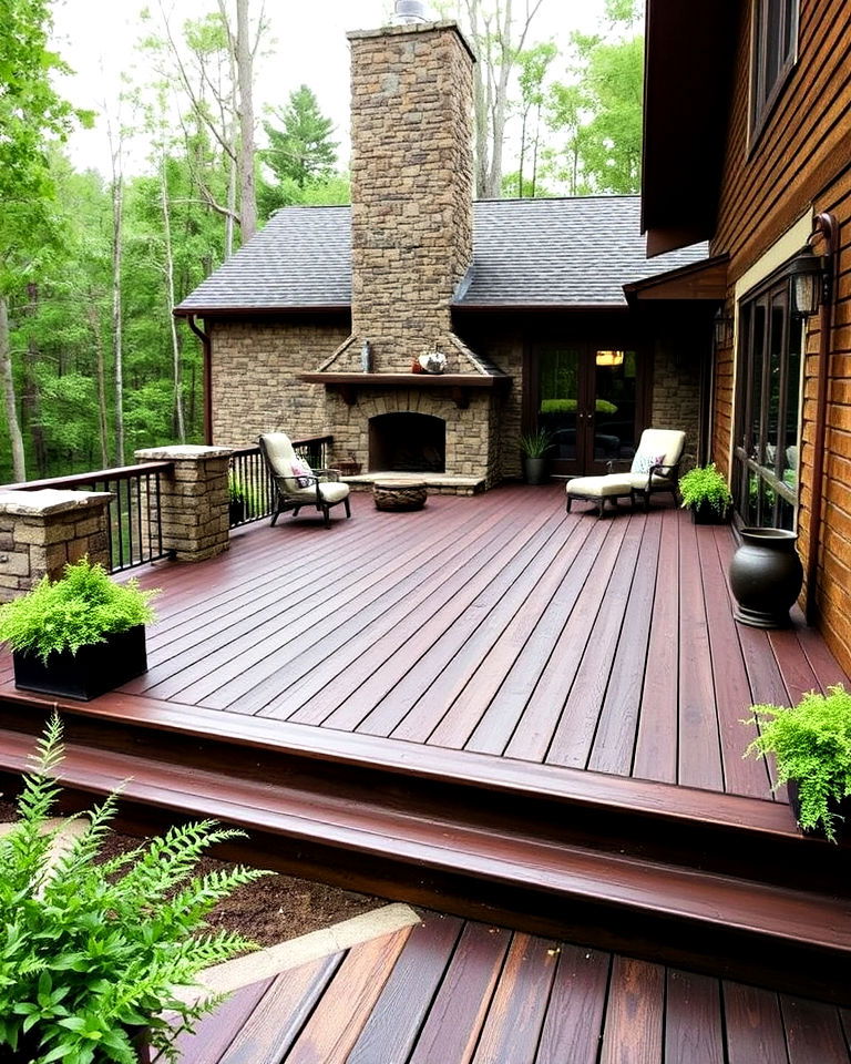 rustic deck with natural stone accents