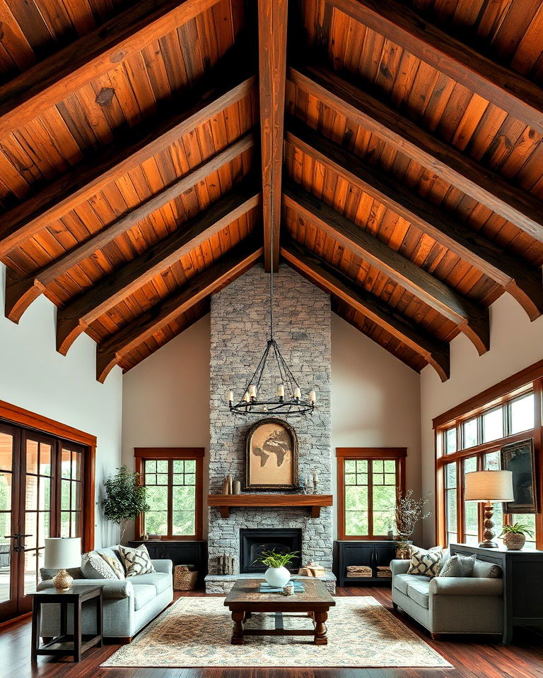 rustic exposed beam vaulted ceiling