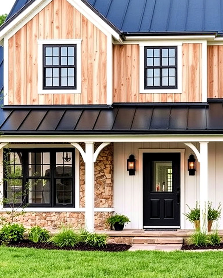 rustic farmhouse exterior design with black roof
