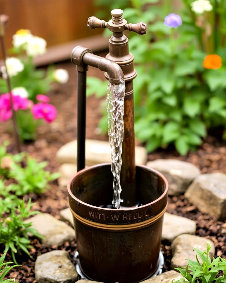 rustic hand pump fountain