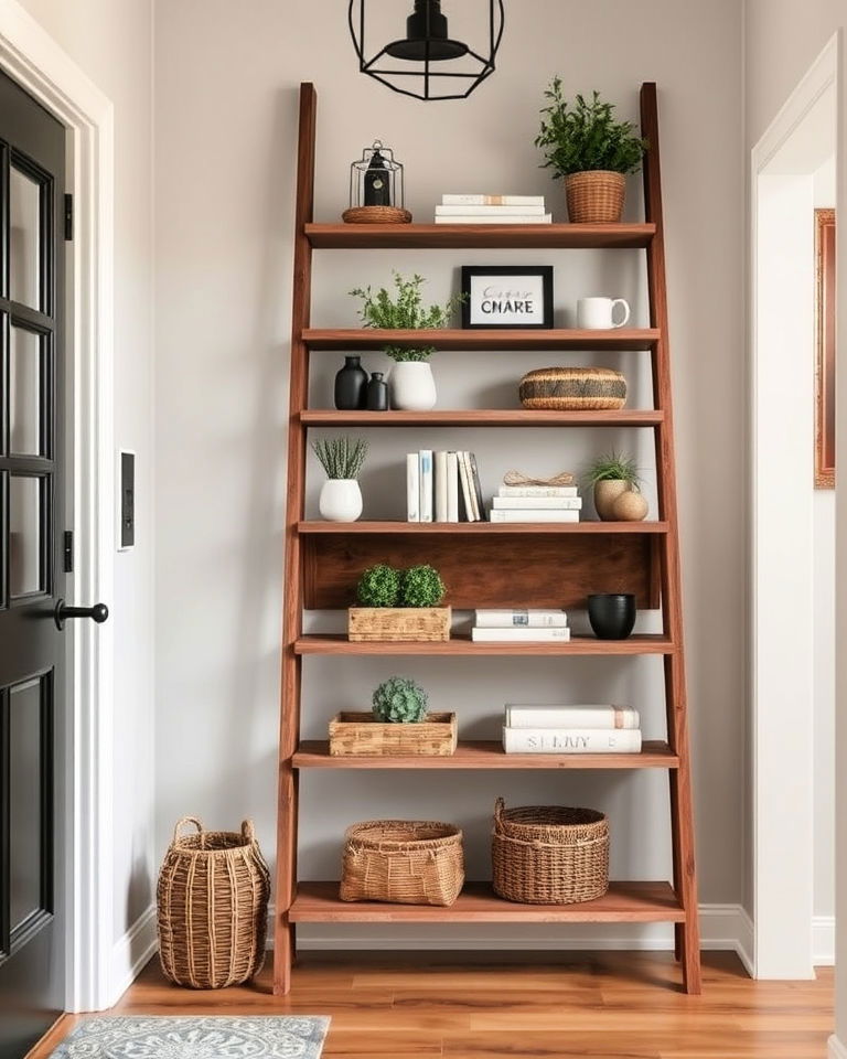 rustic ladder shelf for small foyer