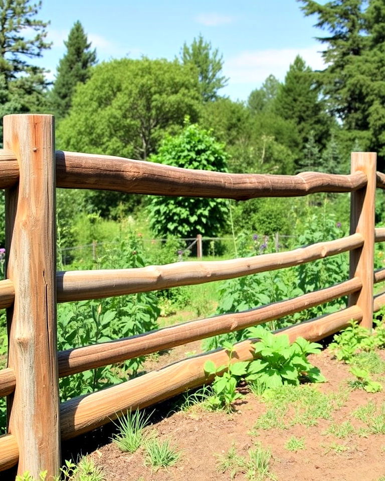 rustic log fence for vegetable garden
