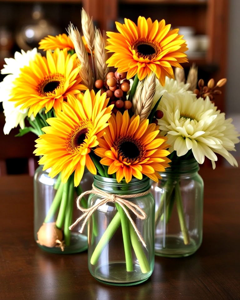 rustic mason jar vases as a thanksgiving centerpieces