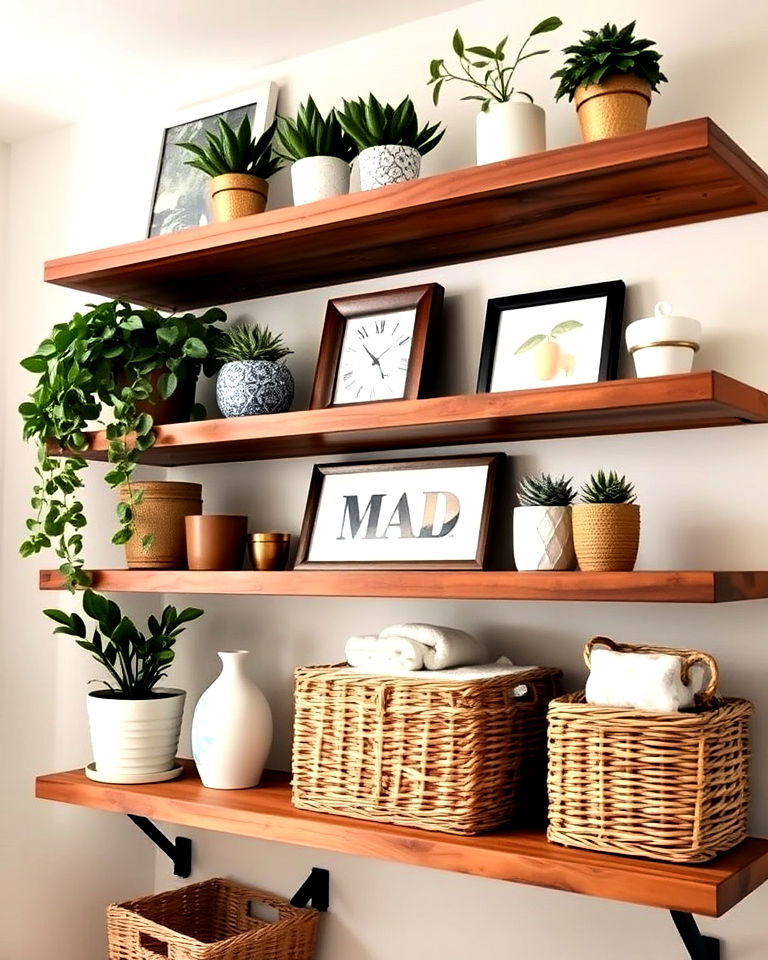 rustic open shelving for farmhouse nursery