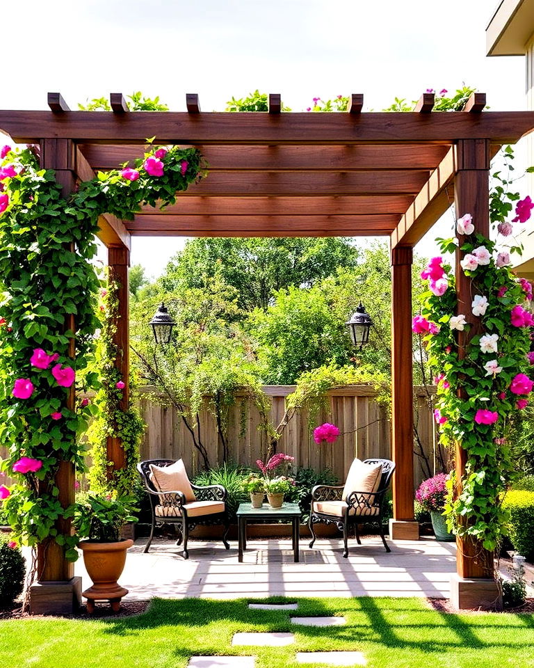 rustic pergolas with climbing vines