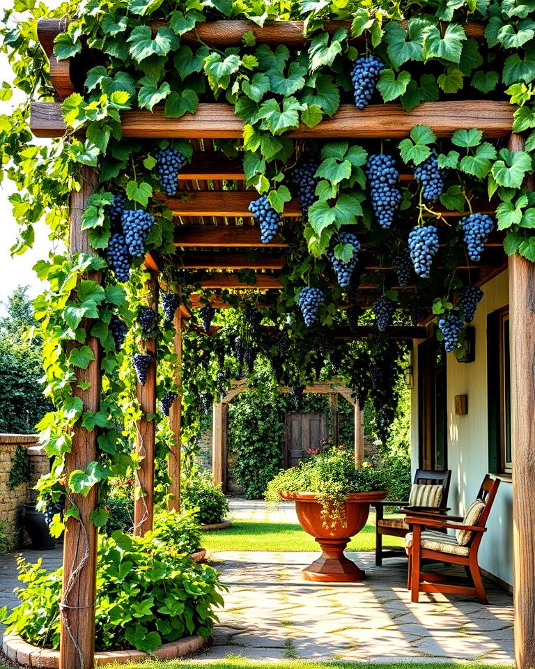 rustic pergolas with grape vines