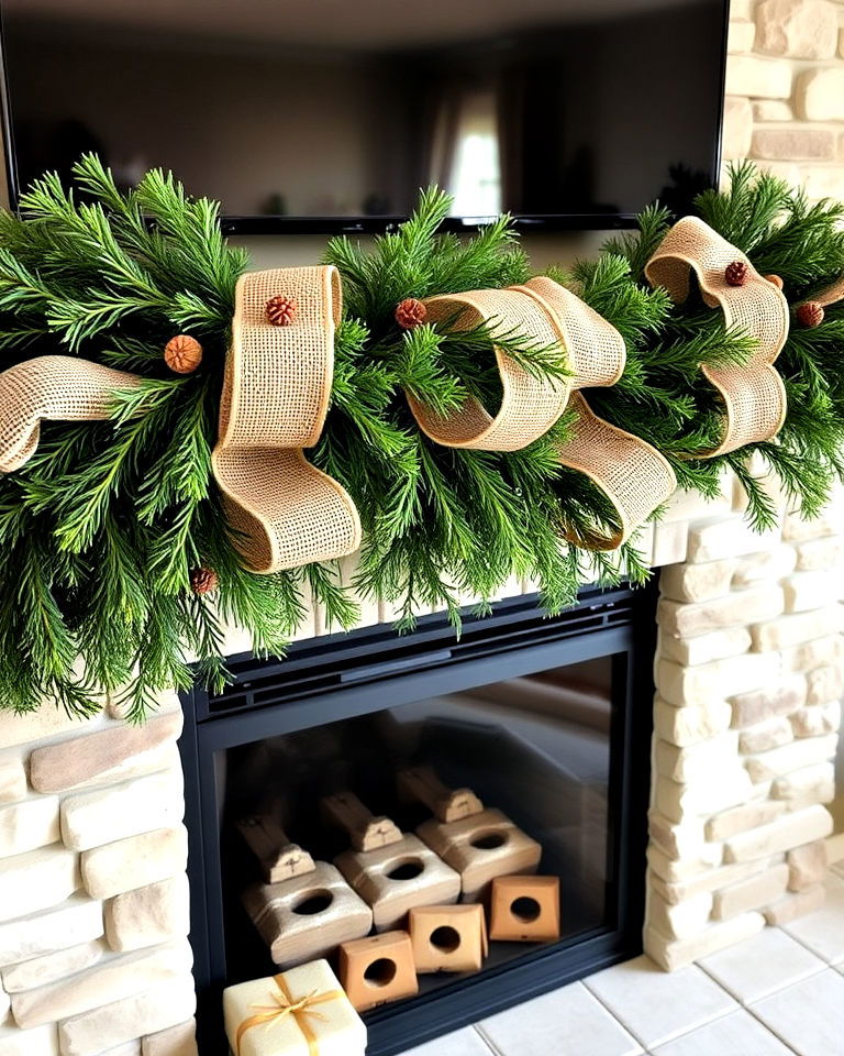 rustic pine garland with burlap ribbon