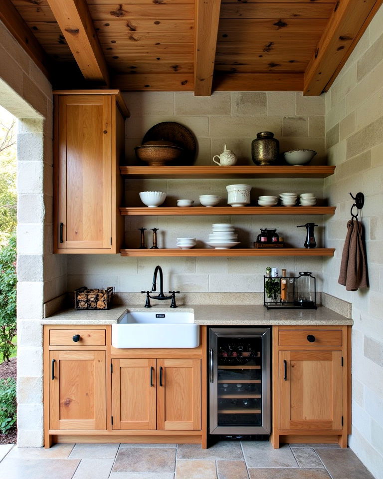 rustic pool house kitchenette