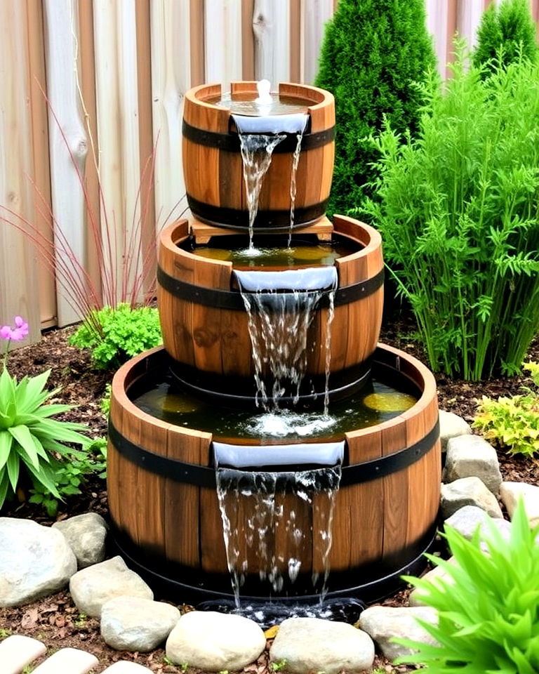 rustic riered barrel waterfall