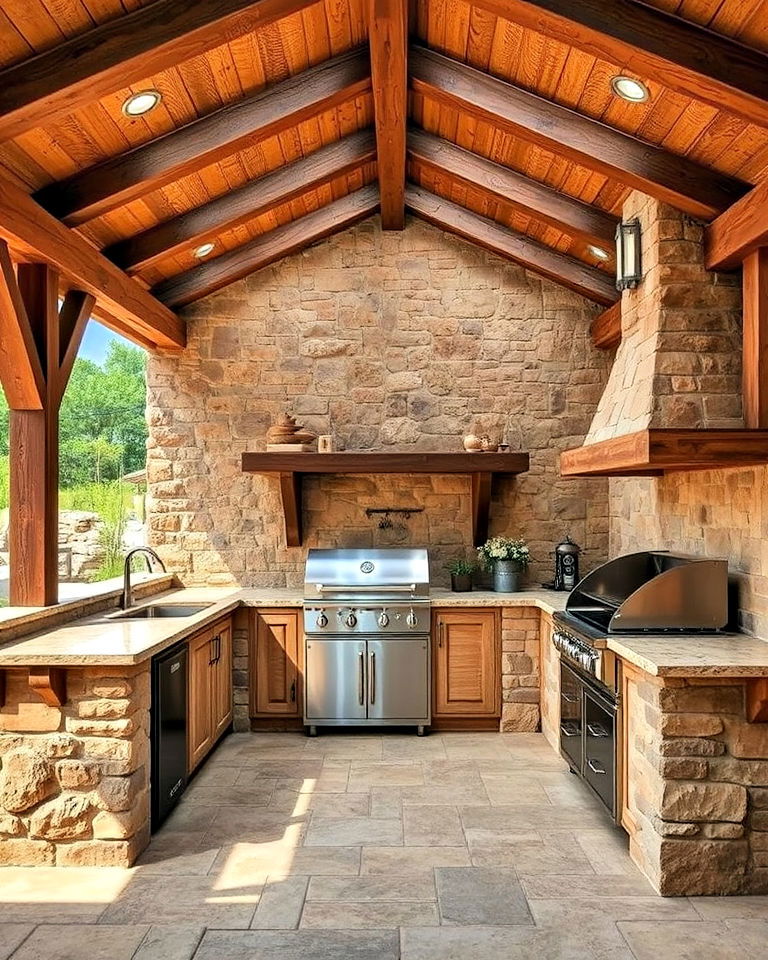 rustic stone outdoor kitchen