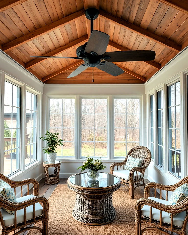 rustic sunroom ceiling fan idea