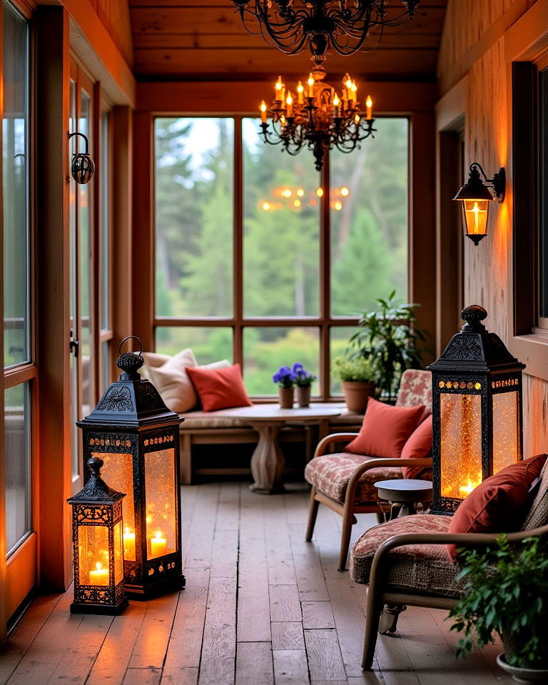rustic sunroom lantern decor