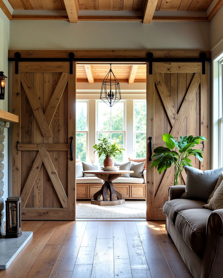 rustic sunroom sliding barn doors