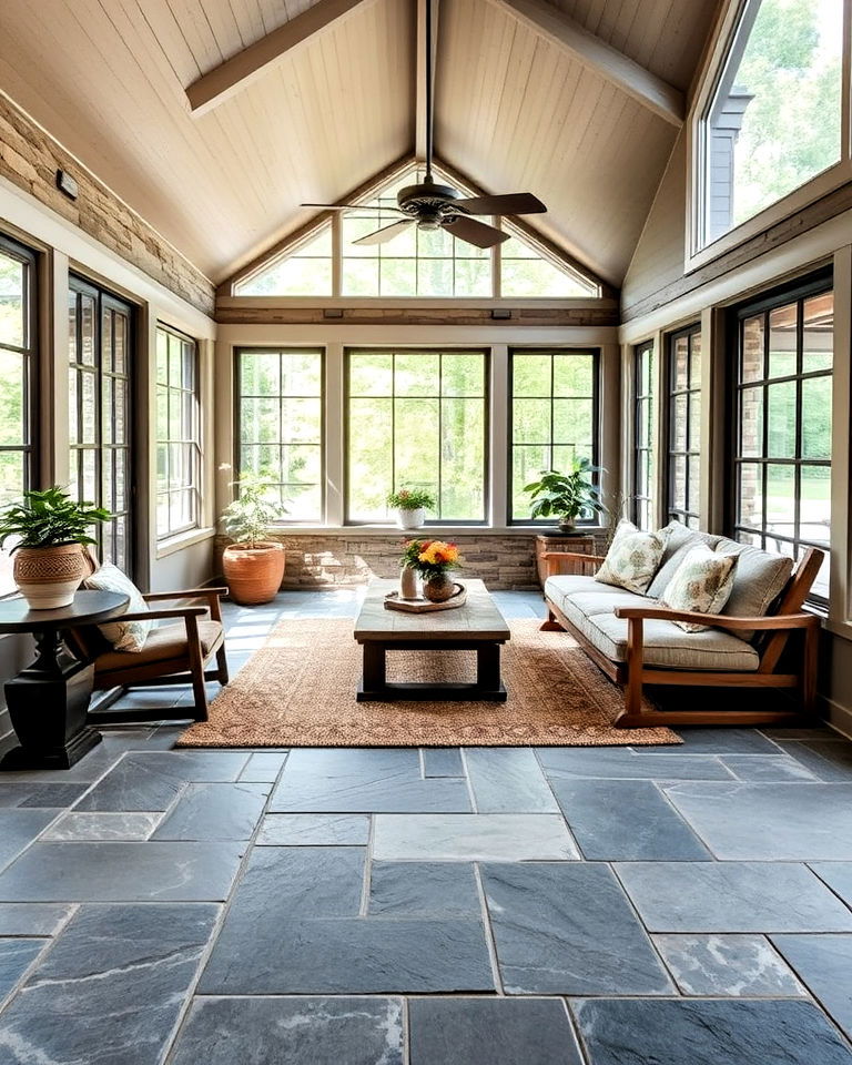 rustic sunroom stone flooring