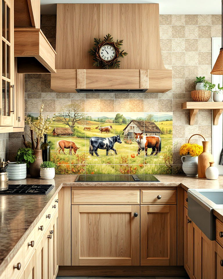 rustic tile mural backsplash