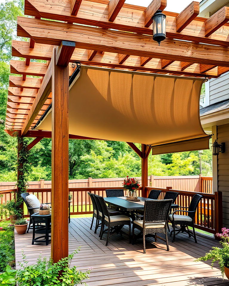 rustic timber pergola with sunshade