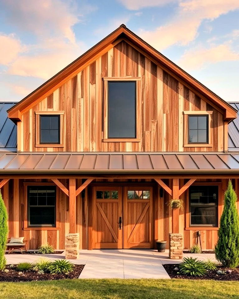 rustic wood panel pole barn house exterior