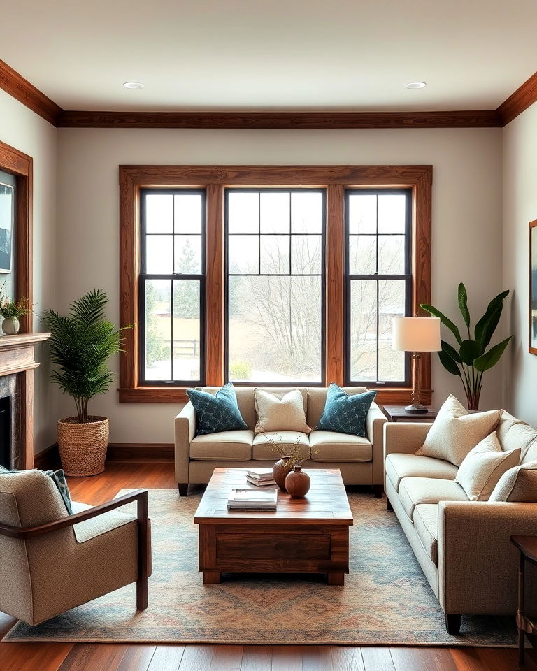rustic wood trim for warmth