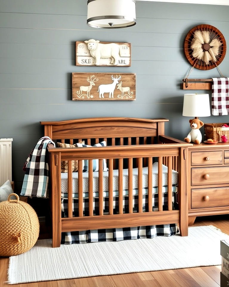rustic yet cozy farmhouse themed nursery