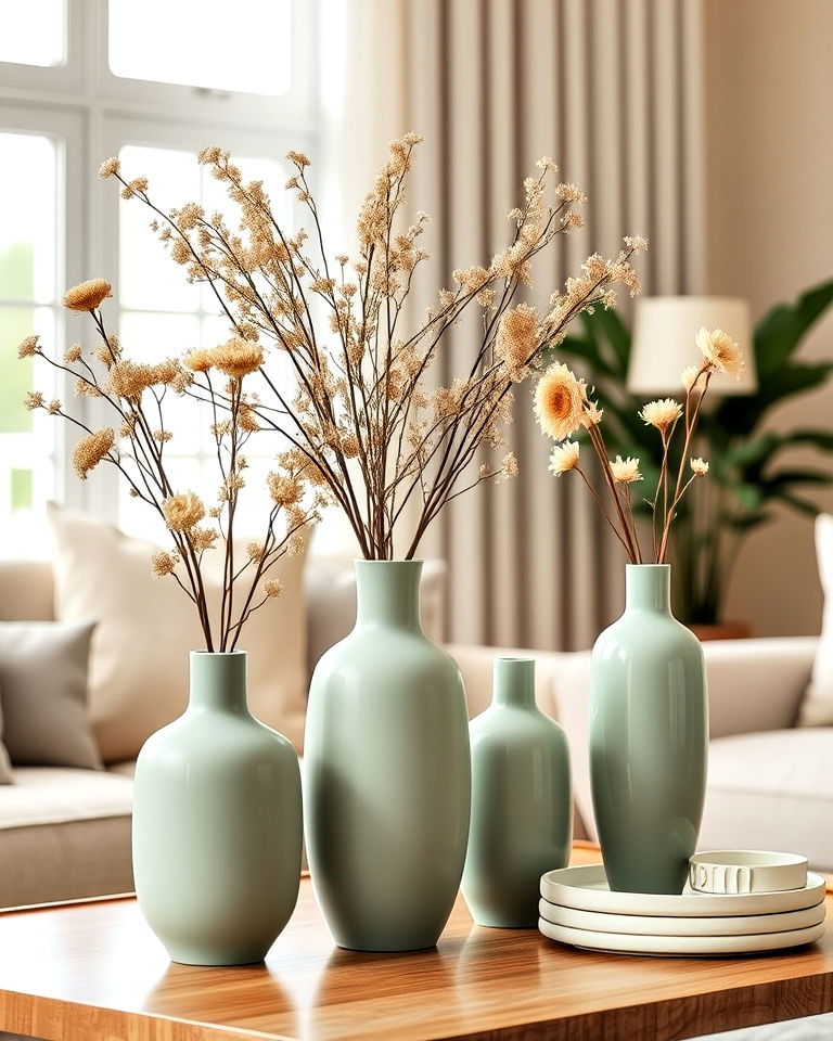sage green vases to add refreshing touch