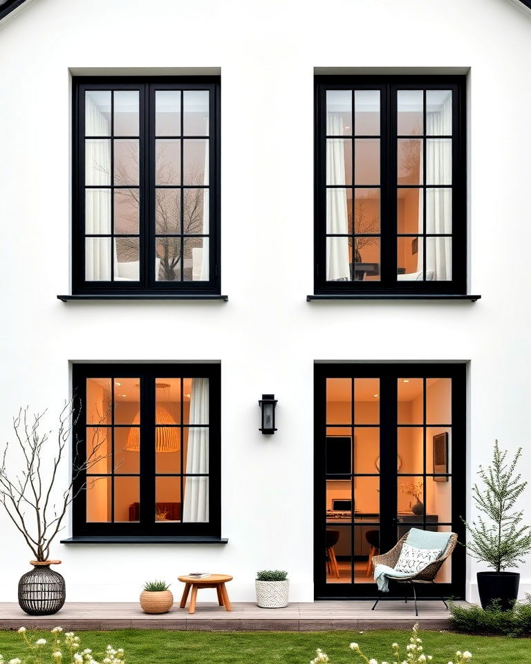 scandinavian house with black windows