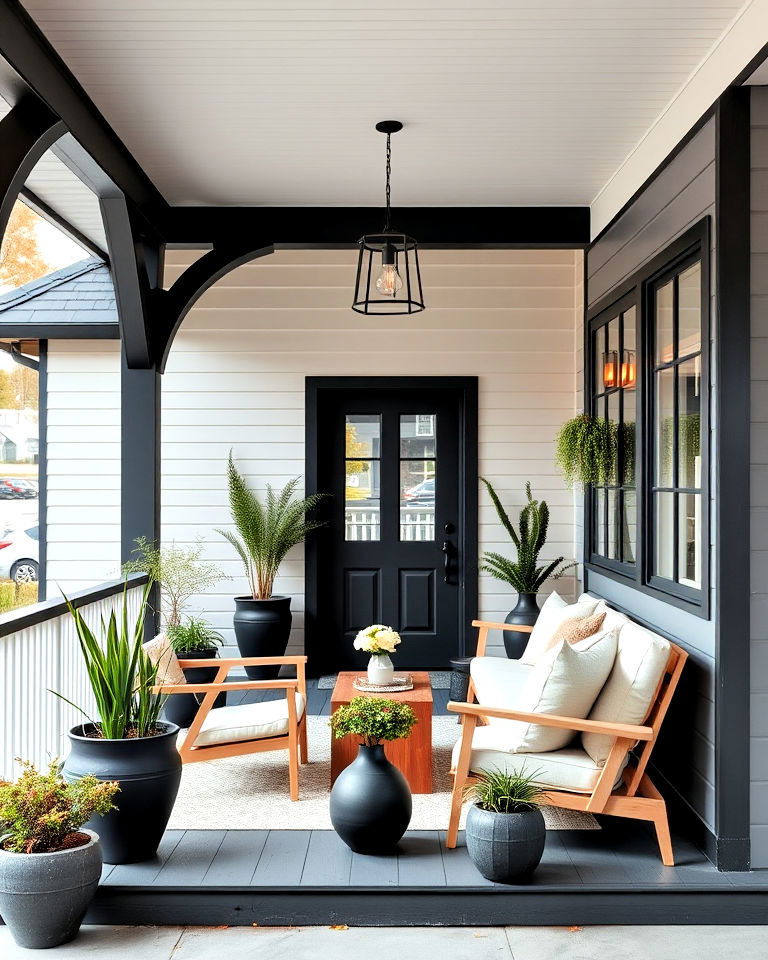 scandinavian inspired black porch