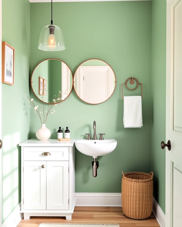 scandinavian inspired pistachio green powder room