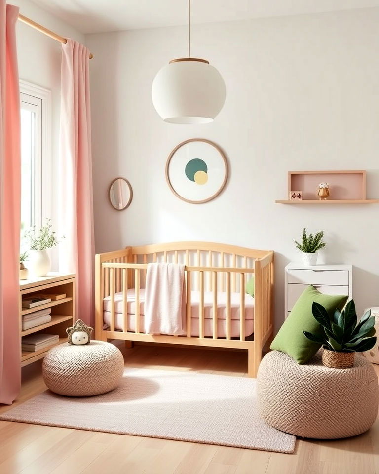 scandinavian minimalism pink and green nursery