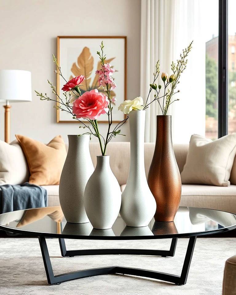 sculptural vases coffee table centerpiece