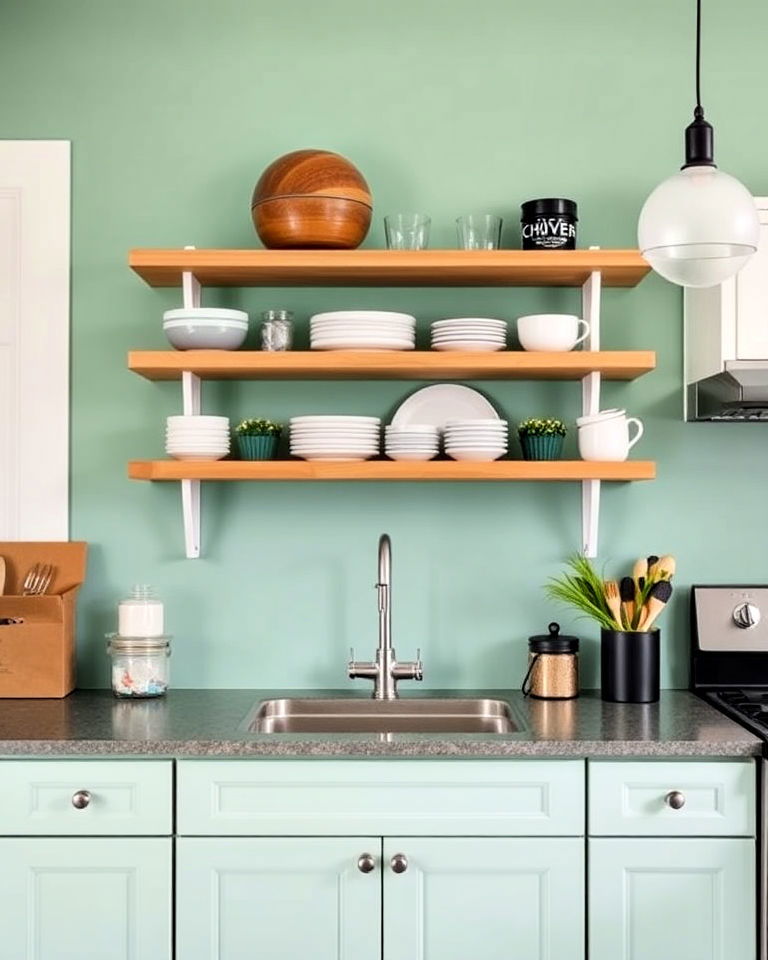 seafoam green accent wall for kitchen