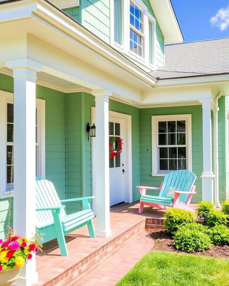seafoam green farmhouse exterior with coastal elements