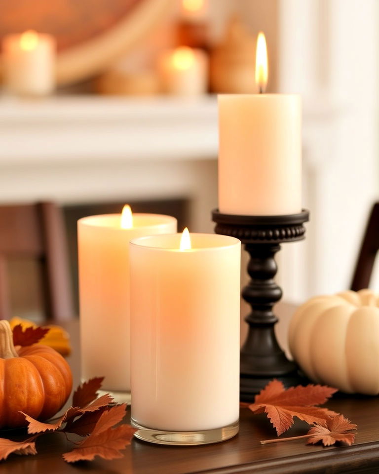 seasonal scented candle for a cozy table decor