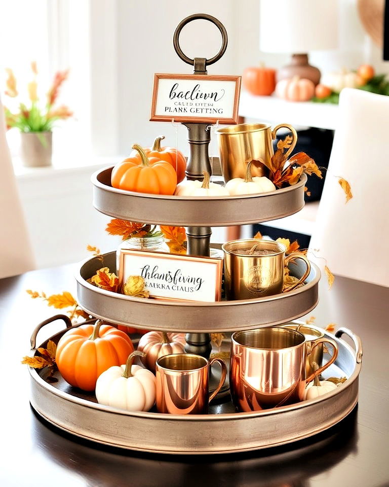 seasonal tiered tray decor for thanksgiving