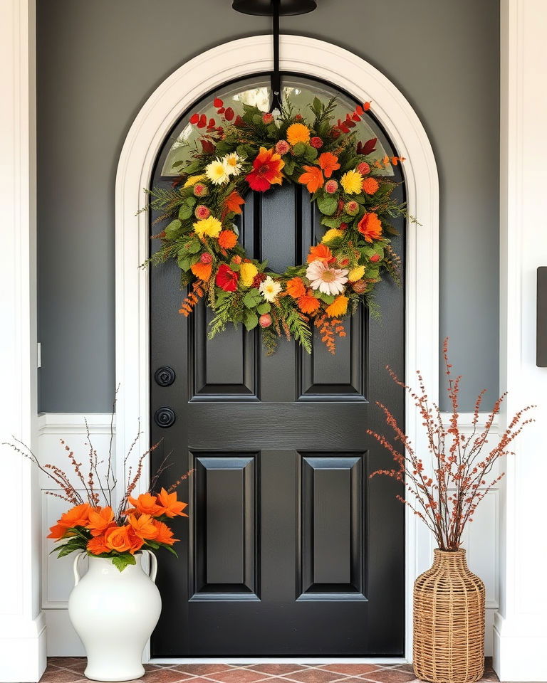 seasonal wreath on the door
